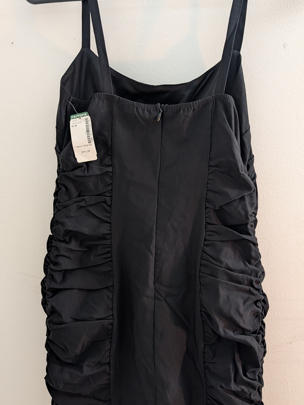 New With tag - Never Worn Blue Blush Black Ruched Spaghetti Strap Mini Dress